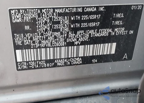 2020 Toyota Rav4 Xle from USA, damaged, VIN 2T3P1RFV8LC090681